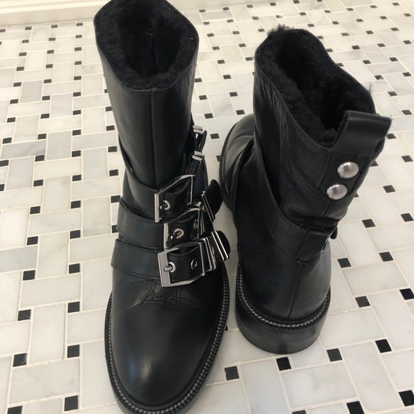 Zara Black Faux Fur Lined Leather Boots - Picture 2 of 5
